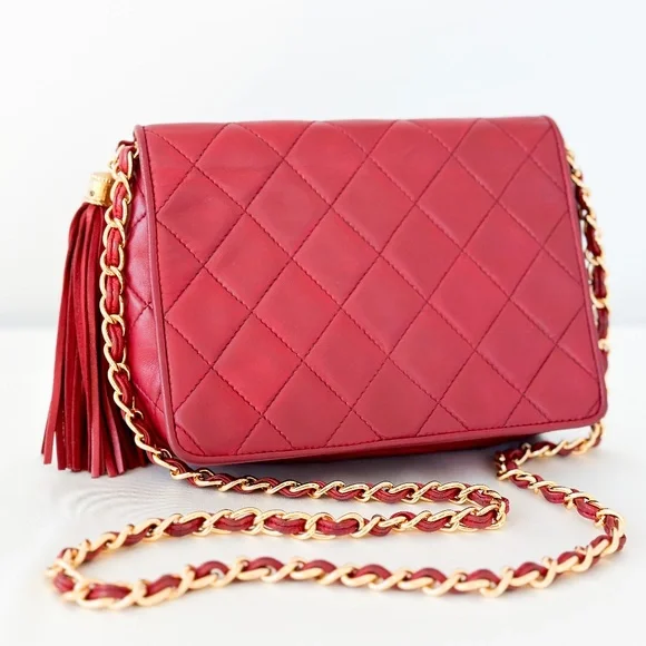 Vintage Chanel Burgundy Quilted Flap Tassel Bag - Picture 1 of 16
